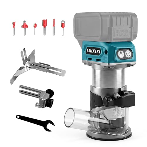L1NXIXI Akku Oberfräse für Makita 18V LXT Akku 800W Bürstenloser Oberfräse mit 5 Geschwindigkeiten MAX.30000 U/min Akku Kantenfräse Einhandfräse mit 1/4 Fräser (ohne Akku)