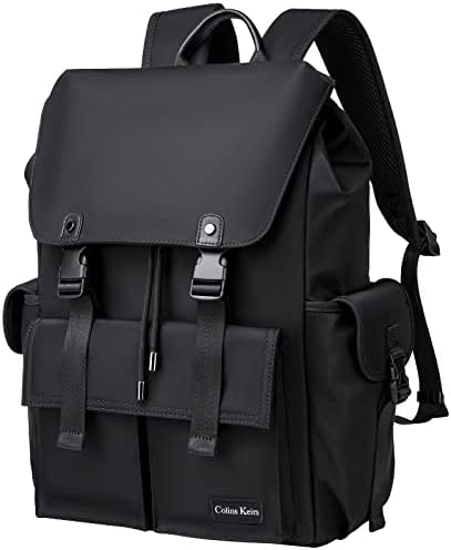 Colins Keirs Laptop Backpack 17 Inch. Drawstring Anti-theft Waterproof Tech Backpack with Laptop Compartment, Black 30L, Black, 480mm, Korean Trend