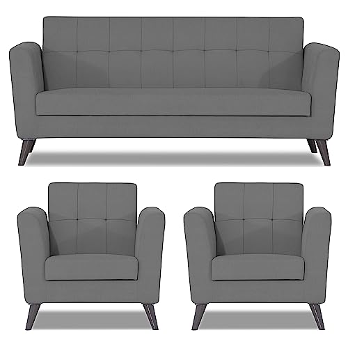 Image of Adorn India Dannis 3+1+1 5 Seater Sofa Set (Grey) (3 Year Warranty)