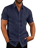 Mens Short Sleeve Shirts Button Down Tops Fishing Tees Spread Collar Plain Summer Blouses