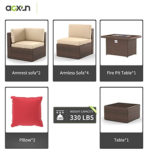 Aoxun 8Pcs Patio Furniture Set With 43" Fire Pit Table Outdoor Sectional Sofa Set Wicker Furniture Set With Coffee Table, Brown Wicker #TOP7