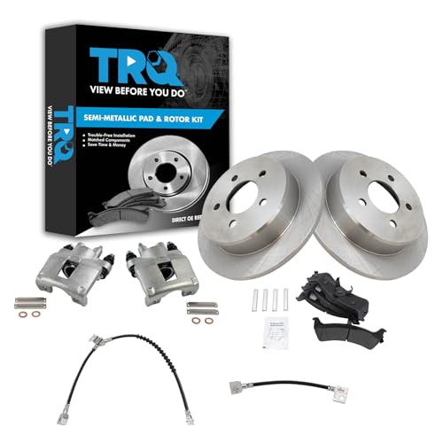 Image of TRQ Rear Brake Pad and Rotor Set Semi Metallic Rotors Calipers Hoses | For 1995-2001 Ford Explorer 1997-2001 Mercury Mountaineer