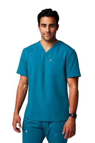 Image of Fabletics Men's Helix 1-Pocket Scrub Top - MotionTech, Wrinkle-Resist, Chest Pocket, Anti-Shrink, Semi-Slim Fit