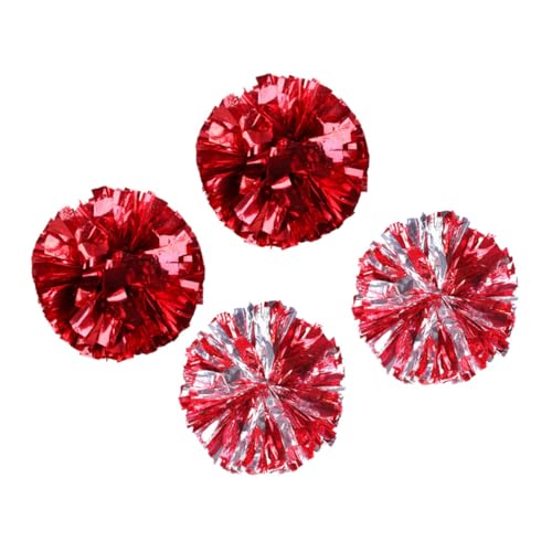 Mikinona 4 Piezas Pompones para Porristas Rojo y Plata Accesorios para Animadoras Eventos Deportivos y Competencias de Baile