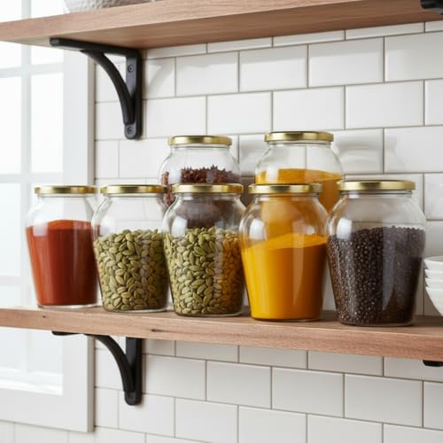 Image of ginoya brothers 1 Liter Matka Shape Glass Jar and Glass Container for Kitchen with Air Tight Lid-Pack Of 6, Clear