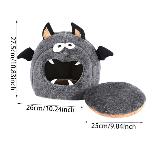 10 Inch Halloween Bat Themed Small Cozy Round Pet Bed for Puppy Kittens (Grey) - image 7