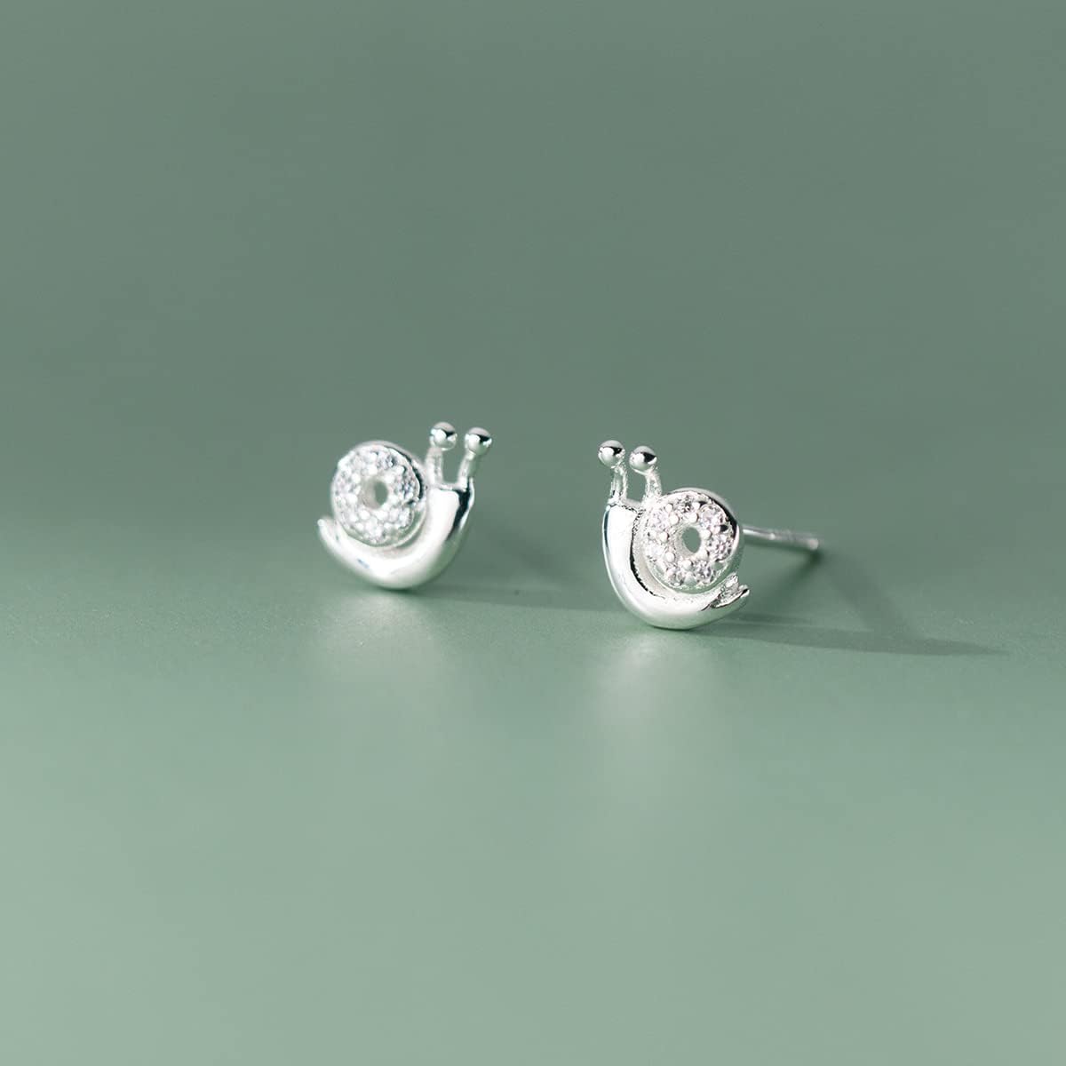 Cute Snail Tiny Small Stud Earrings for Women Cartilage 925 Sterling Silver Crystal Cubic Zirconia Animal Tragus Hypoallergenic Sleeper Mini Studs Earring Dainty Jewelry Gifts - Image 5