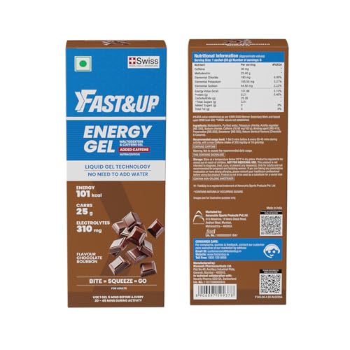 Image of Fast&Up Energy Gel- Chocolate Bourbon flavour (Caffeinated) - Pack of 6 Gel Sachets, For Instant energy boost, Improved endurance and performance