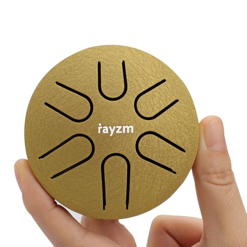 Image of Rayzm Pocket Titanium Steel Tongue Drum, 3 Inches (8cm) 6 Tones A-Key Handpan Tank Drum, Mini Hand Drum Pentatonic Scale Percussion Instrument.