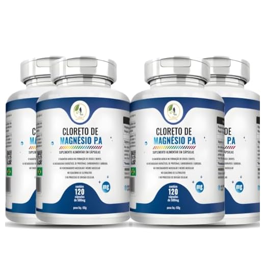 KIT C/4 Un. Suplemento Cloreto de Magnésio Pa - 120 Cápsulas - Fits Life