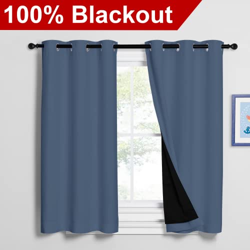 Image of NICETOWN Stone Blue 100% Blackout Curtains 2 Panels Set Burg, Thermal Insulated Full Blackout 2-Layer Lined Drapes, Energy Efficiency Window Draperies for Boy's Room (42-inch W by 54-inch L)