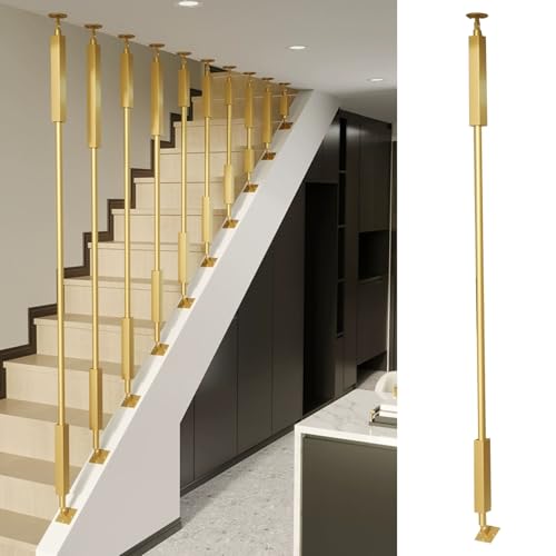 Ejes universales ajustables para escaleras con base de metal, longitud personalizable y seguro de color, balaustres para el hogar (negro y dorado, 61 cm)