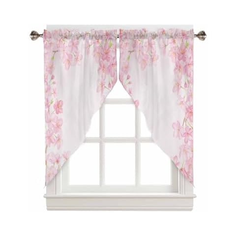TweetyBed Swag Curtain Valances Cherry Blossom Floral Short Swag Topper for Small Kitchen Windows Pink Flower Window Curtain Tiers for Kitchen Bedroom Living Room 72" W x 63" L Cover