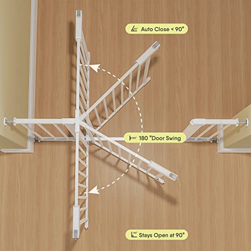 Dog Gates For The House And Doorways 27-43" Wide, Babybond Baby Gate For Stairs, Baby Gates Extra Wide For Indoor, Auto Close Safety Pet Gate, With Extenders And Hardware/Pressure Mounting Kit, White #TOP3