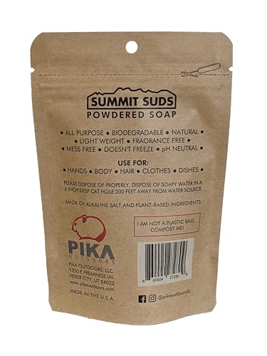 Summit Suds Outdoor Powdered Soap - Light Weight Backpacking soap for All Outdoor Recreation Like Hiking and Camping.