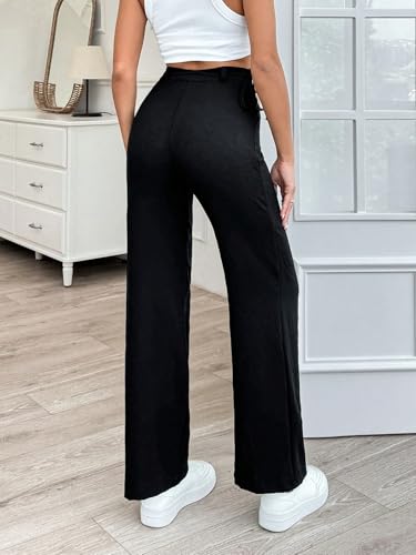 Women's Solid Color Straight Pants with Custom Fabric Drawstring on Belt3