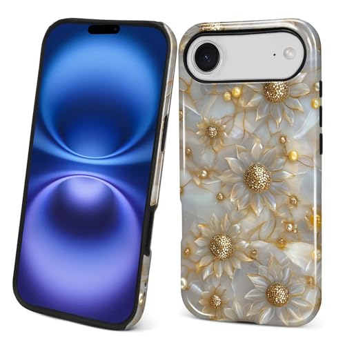 ANLUN STORE Case for iPhone 17 Air, Hybrid Dual Protection Soft TPU + Hard PC Shockproof Cover Anti-Scratch & Slim Protective for Men Women Case Luxury Golden Flower Geometry Design