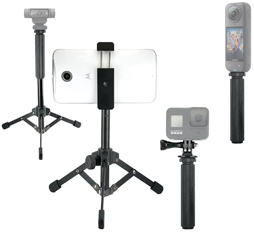 Portable Travel-Stand-Kit for iPhone Webcam Camera,Vlogging Kit with Phone Holder, Hand Grip Stabilizer, Tripod, Compact Mount Kit Compatible with Gopro insta360 DJI for YouTube Tiktok Streaming