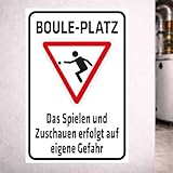 INDIGOS UG   Aluverbundplatte Schilder 3mm   Sicherheit   Boule   Platz – Das Spielen und Zuschauen erfolgt auf eigene Gefahr   300x200 mm   Hotel, Firma, Schutz, KITA, Arzt, Praxis, Wohnung