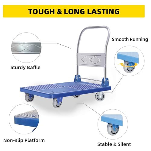 Favarey Hand truck with 150kg Weight Capacity, Foldable Dolly Cart with Wheels, Hand Cart for Loading and Storage, Blue