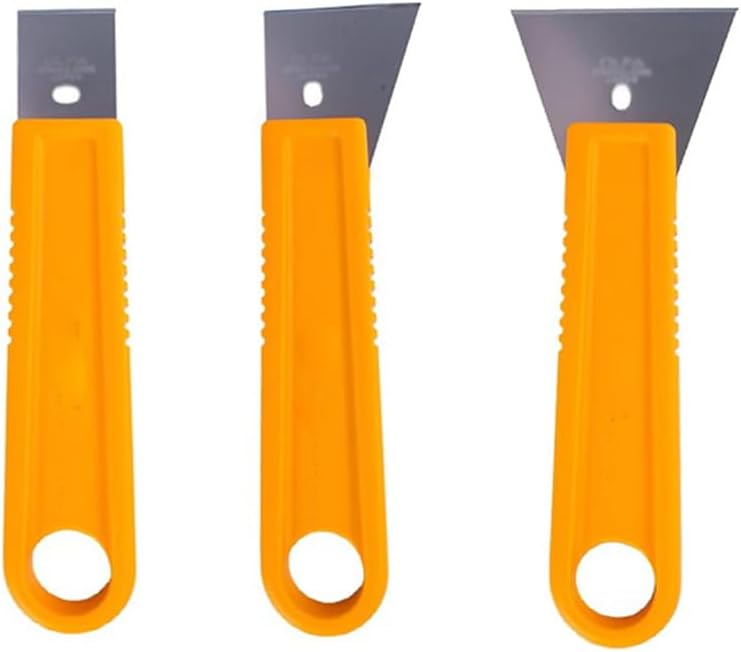 Multi-Purpose Cleaning Scraper Tool, 1in/1.7in/2.5in Portable Paint Scraper for Glass Window Wallpaper, Adhesives, Caulk and Label Sticker Decal Removal, Yellow (3 Pack)