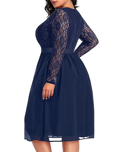 Image of Pinup Fashion Plus Size Lace Chiffon Wrap V Neck Dresses Women Cocktail Wedding Guest Midi Dress