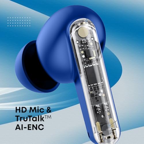 Image of pTron Bassbuds Gomax in-Ear TWS Earbuds, HD Mic & TruTalk AI-ENC Calls, 36H Playtime, 13mm Drivers, Bluetooth 5.3 Wireless Headphones, Voice Assist, Type-C Fast Charging & IPX5 Water Resistant (Blue)
