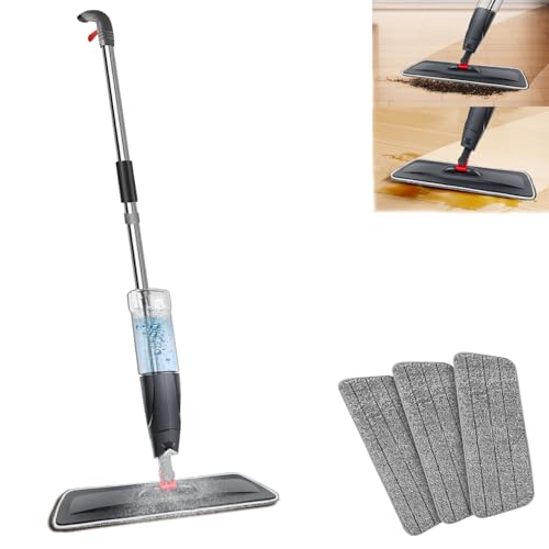 Sprühwischer Bodenwischer, Wischer mit Sprühfunktion, 360 Grad Rotierender Spray Mop Floor Mop Nasswischer Wischmopp mit 700ml Wassertank und 3 Waschbaren Mikrofaser Pads für alle Böden, Grau