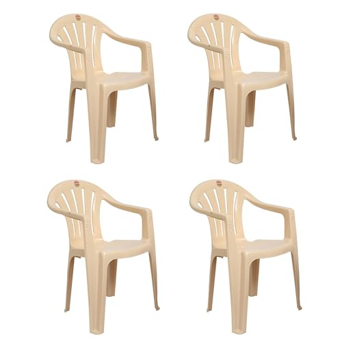 Image of Cello Capri Arm Chair (Beige, Set of 4) Plastic | Strong and Durable | Easy to Clean | Chair for Living Room, Bed Room, Kitchen, Office Room, Outdoor | 3 Years Warranty
