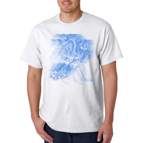 Sports Hockey Player Motion Shadow Men's T-Shirt Unisex White Tee Clothing L