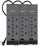 Belkin 12-Outlet Protecteur de bande de puissance avec 10-Foot Cord et téléphone, Ethernet, Protection coaxiale, BE112234-10, gris - paquet de 3