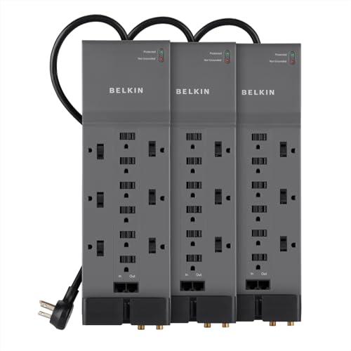 Belkin 12-Outlet Power Strip Surge Protector with 10-Foot Cord and Telephone, Ethernet, Coaxial...