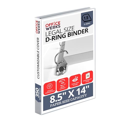 35,5 cm x 21,6 cm encadernação PRT VIEW LEGAL, BRANCO, 1,5 POLEGADA, ANEL ADV D, montagem traseira