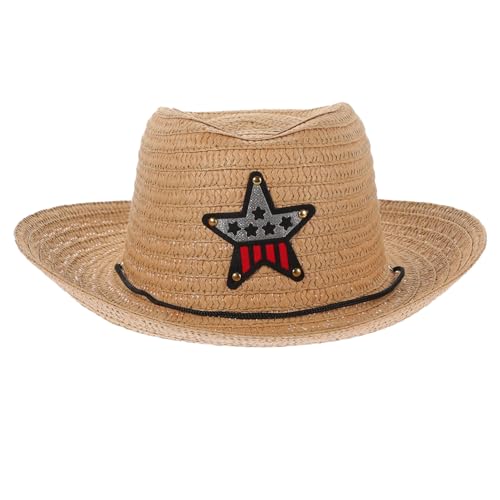 FRCOLOR Children's Straw Cowboy Hat for Kids Summer Beach Hat UV Protection for Outdoor Activities and Parties for Boys and Girls Khaki