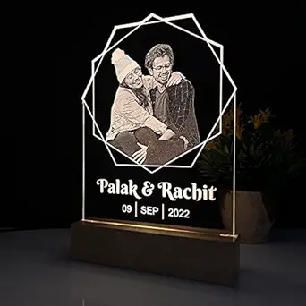 WOWOOD Customized 3D Illusion Photo Lamp with Couple Name and Date Best for Anniversary Wedding Engagement Love Gift (Design 2 with Photo)