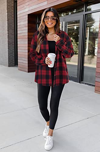 Wenrine Womens Long Sleeve Button Down Shirt Casual Plaid Flannel Shirt Collared Blouse Tops4