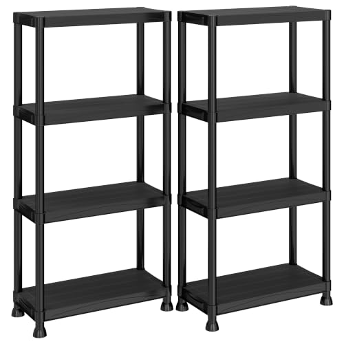 SONGMICS Estantería Almacenaje, 4 Niveles, Plástico PP | Estantería Estrecha y Alta, 60 x 30 x 133,5 cm, Garaje, Negro, Colección Cozory, GLR802BZ01