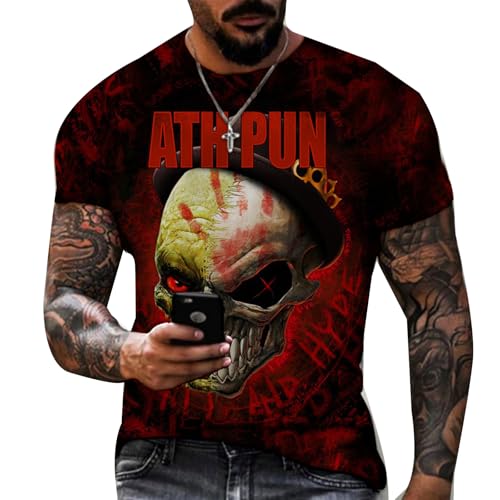 Camiseta de Verano de los Hombres Novedad Cráneo 3D Imprimir Camiseta Manga Corta Esqueleto Halloween Top