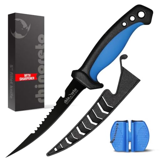 Rhinoreto Fillet Knife Fishing. Flexible, stainless steel blade. 5 - 8 inch Filet knifes for fish with sheath and sharpener. (5)