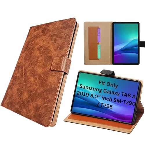 M Cart Samsung Tab A (8 inch) Flip Cover | Leather Finish | | Shockproof Back Cover Case for Samsung Galaxy Tab A (8 inch) (2019) SM-T290 / SM-T295 (Texture Light Brown)