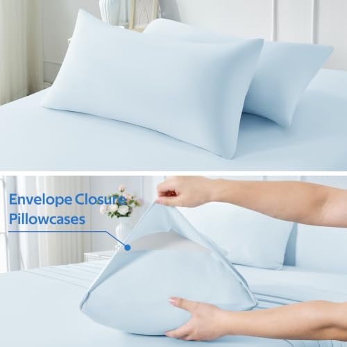 Image of Ice Fabric Cooling Pillowcases 2 Pack, Q-Max>0.5 Coolmax Pillow Cases with Envelope Closure, Silky Soft and Breathable Pillow Covers for Hot Sleepers, Fits King Size Pillows (20x36 Inches), Blue