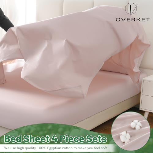 Image of 1000 Thread Count Egyptian Cotton Sheets Queen Size Set 4PCS Sateen Weave Soft Breathable 16-Inch Deep Pocket(Queen,Light Pink)