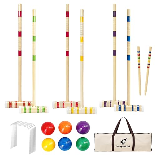 JOLLYBEAM Croquet Set for Adults 28 with Wooden Mallets Colored Balls Sturdy Carrying Bag for Adults &Kids Perfect for Outdoor Games Lawn Backyard Park and More