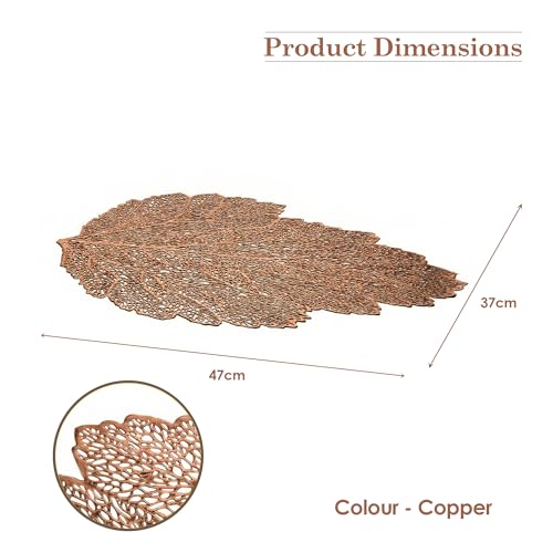 Image of Kuber Industries Leather Table Mats Set of 6 | Washable Placemat /Dining Table Mat for Wedding and Family Functions | Patta Design - Copper