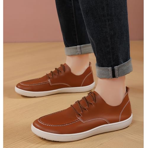 Men's Leather Wide Toe Flat Oxford Shoes Comfortable Round Toe Soft Sole Non-Slip Lace-Up Business Work Shopping Barefoot Casual Shoes4
