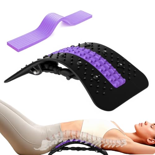 Cnwinu Rückenstrecker Gerät, Rückentrainer mit Massagepunkten, Verstellbare Rückendehner, Lendenstützbrett, Rückenstützbrett für Bandscheibenvorfall, Skoliose und Ischias(Schwarz)