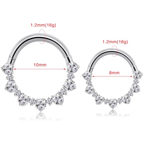 MOQIKAKA 16G G23 Titanium Septum Rings: CZ Floral Nose Ring Hoops 8mm Silver, Helix Cartilage Clicker Hoop Earrings, Rook Daith Tragus Piercing Rings for Women Men by MOQIKAKA - Used condition - Image 6