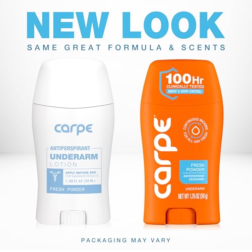 Image of Carpe Underarm Antiperspirant Deodorant for Women and Men - Clinical Strength Deodorant for Women with 100 Hour Clinically Tested Sweat and Odor Protection - Fresh Powder - 3 Pack