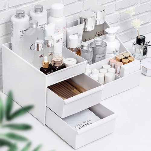 Image of COOFANDY Cosmetic Organizer Box Drawers Plastic Makeup Lipstick Nail Polish, Brushes Storage Box I Multi-function Case Holder for Home, Office Bedroom I Skin Care Products for Dressing Table (Blue)