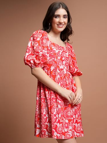 Image of Tokyo Talkies Women's Short Sleeves Square Neck Printed Dresses | Stylish| Casual